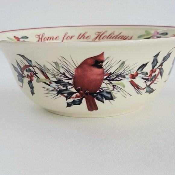 Lenox Winter Greetings Sentiment Bowl, Home for the Holidays, Red Cardinal Bird - Picture 3 of 10